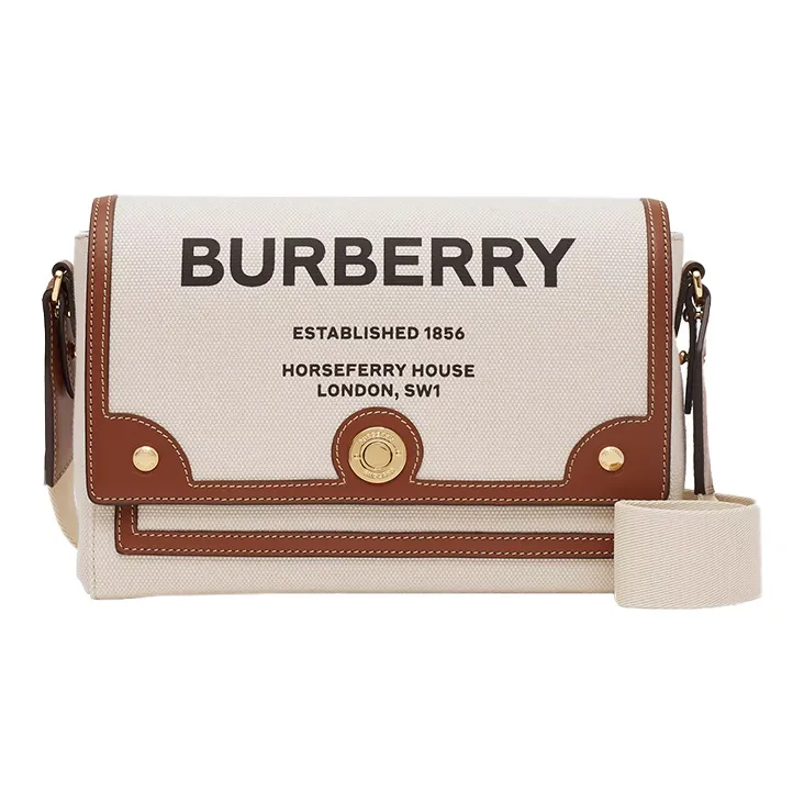 Burberry Horseferry Print Canvas Note Crossbody Bag Natural/Tan-0