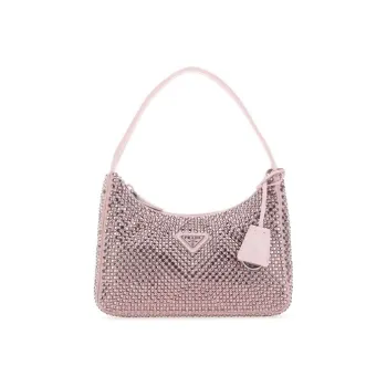PRADA Satin Fabric With Diamonds Shoulder Bag Handbag Mini Women's Pink