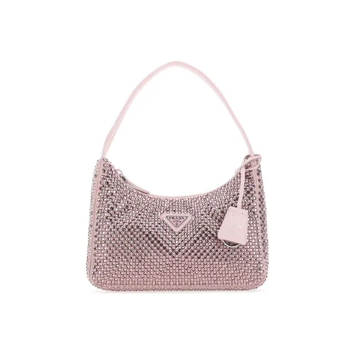 PRADA Satin Fabric With Diamonds Shoulder Bag Handbag Mini Women's Pink-0