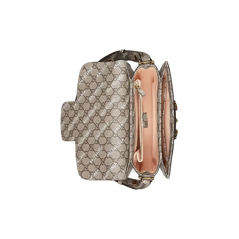 GUCCI Paris House Collaboration Horsebit 1955 Leather Saddle Bag, Shoulder Bag, Crossbody Bag Trumpets Unisex Ebony-3