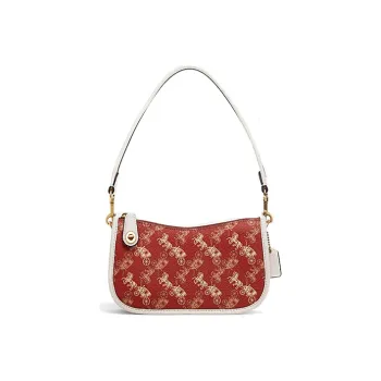 COACH Swinger Cow Leather Patchwork Mahjong Bag Shoulder Bag Handbag Shoulder Bag Women's Red & White