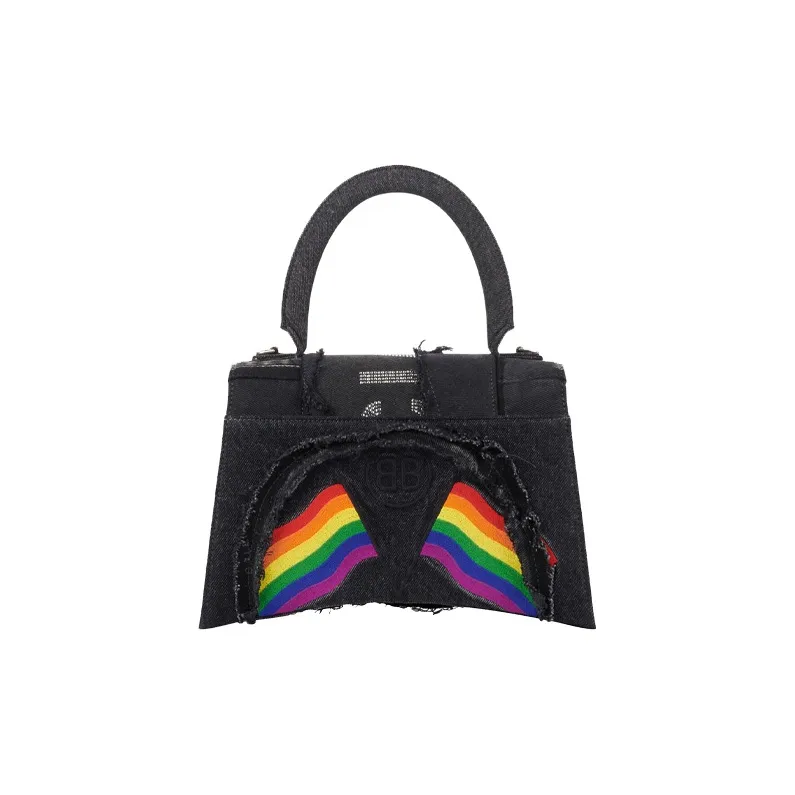 Balenciaga Hourglass Cow Leather Shoulder Bag Crossbody Bag Handbag Women's Black/Rainbow-1