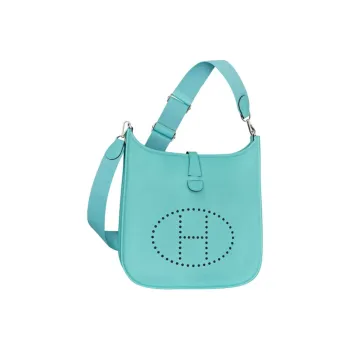 HERMES Evelyne Epsom Bullock Leather With Canvas Shoulder Strap Shoulder Bag Crossbody Bag Women's Lagoon Blue