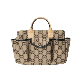 GUCCI Wool Patchwork Leather Tote Handbag Kids' Bag Kids' Beige/Black