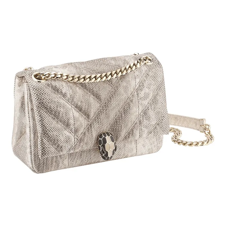 BVLGARI Serpenti Cabochon Water Snake Skin Shoulder Bag Small Size Women's Milk Beige-1