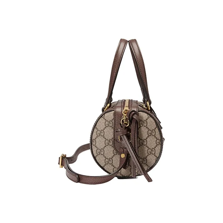 GUCCI Canvas With Leather Boston Bag, Shoulder Bag, Crossbody Bag, Handbag Trumpets Women's Brown-2