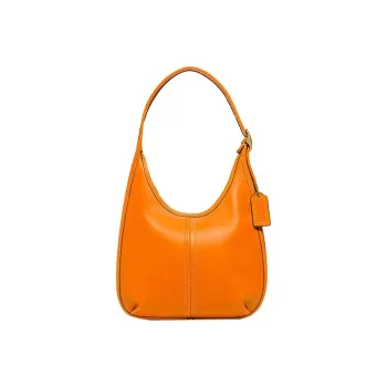 COACH Leather Hobo Crescent Bag Portable Shoulder Bag Medium Size Women's Bright Orange