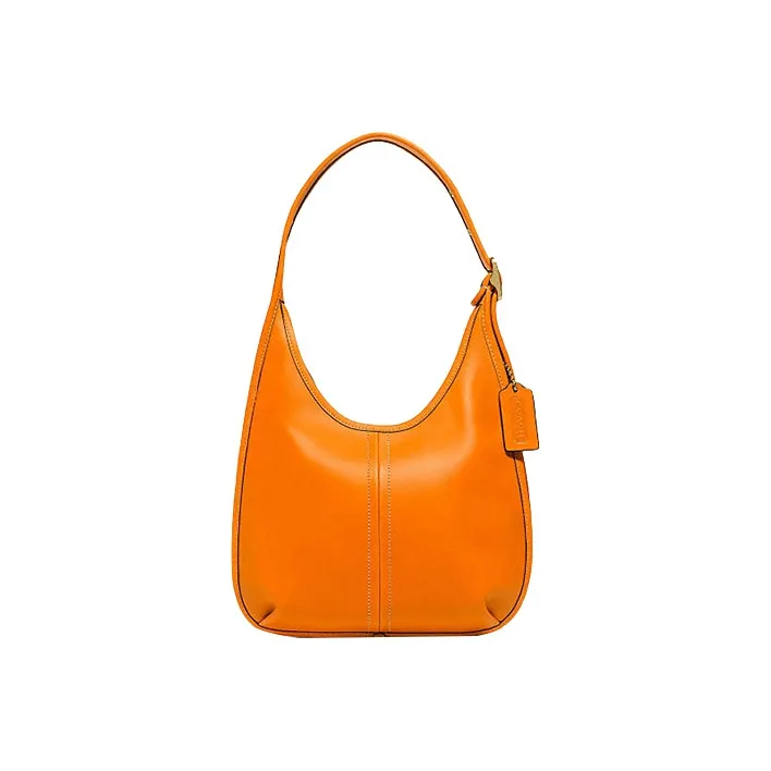 COACH Leather Hobo Crescent Bag Portable Shoulder Bag Medium Size Women's Bright Orange-0