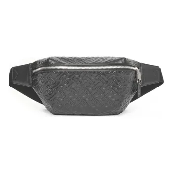 Burberry Cow Leather Sling Bags One Shoulder Crossbody Fanny Pack Men's Black