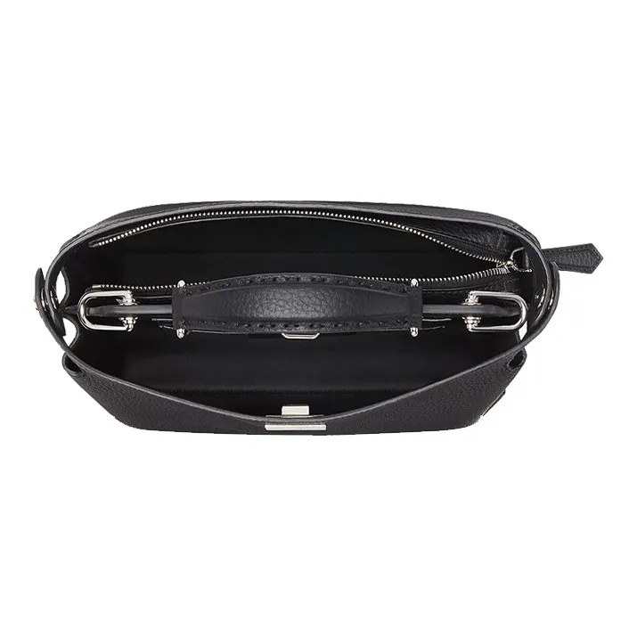 FENDI Peekaboo Embossed Leather One Shoulder Handbags Men's Black-3