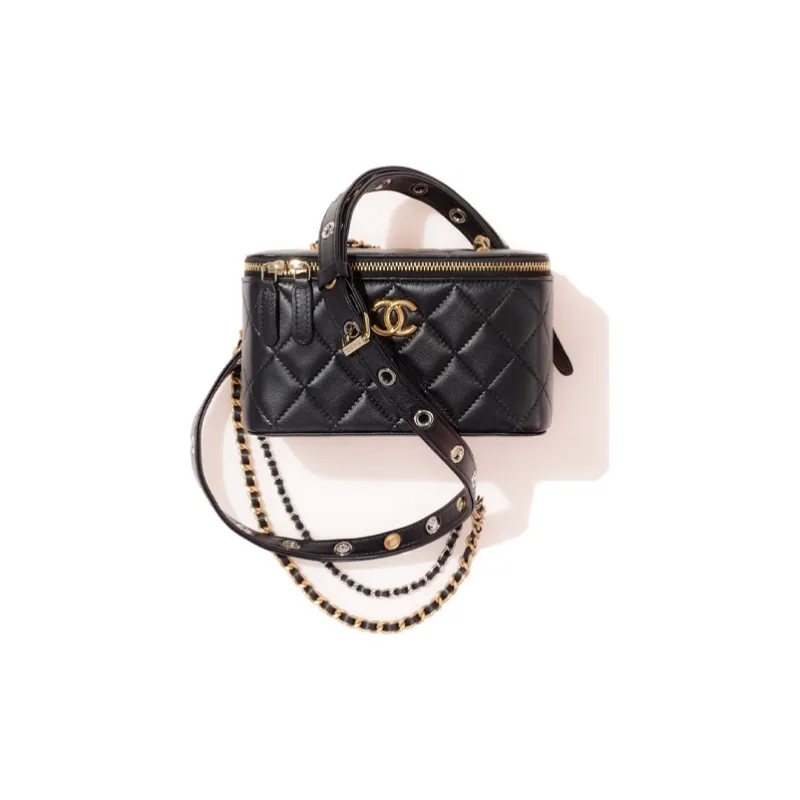 CHANEL Sheepskin Box Bag, Small Box Shoulder Bag, Crossbody Bag, Makeup Bag Women's Black-1