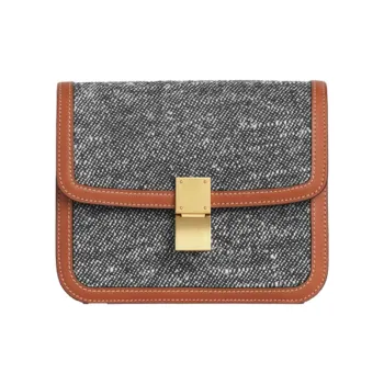 CELINE Fabric And Cow Leather Handbag, Square Bag, Shoulder Bag, Crossbody Bag Women's Marine Blue/Tawny