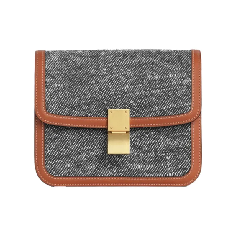 CELINE Fabric And Cow Leather Handbag, Square Bag, Shoulder Bag, Crossbody Bag Women's Marine Blue/Tawny-0