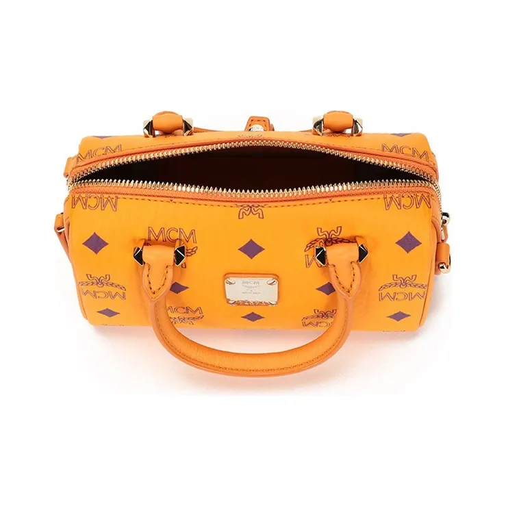 MCM Essential Visetos Origina Canvas Boston Pillow Bag, Crossbody, One Shoulder, Handbag Women's Bright Orange-5