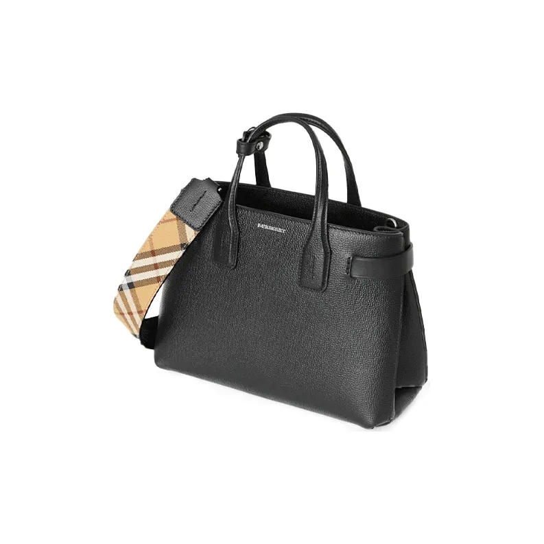 Burberry Plaid Patchwork Handbag Shoulder Bag Small Size Women's Black-3