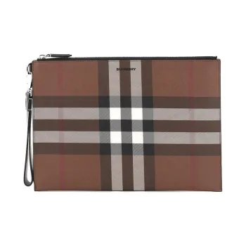 Burberry Large Check E Canvas Zip Pouch 'Dark Birch Brown'
