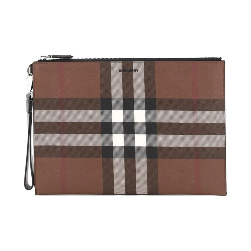 Burberry Large Check E Canvas Zip Pouch 'Dark Birch Brown'-0
