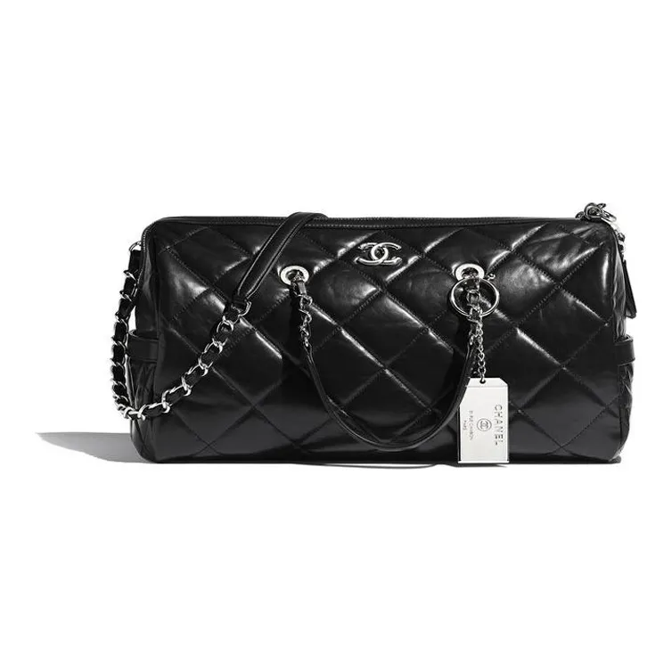 CHANEL Cow Leather Bowling Bag, Shoulder Bag Women's Black-0