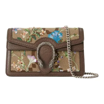 GUCCI Dionysus Canvas With Leather Crossbody Bag Shoulder Bag Women's Beige Brown/Multicolor