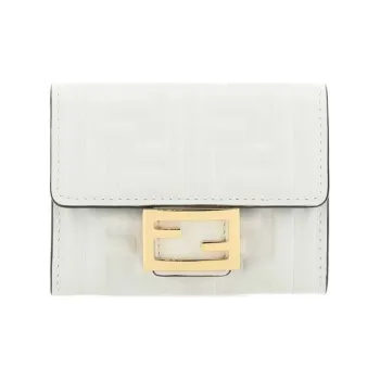 FENDI Baguette Nappa Leather Baguette Bag Wallet Card Holder Women's White
