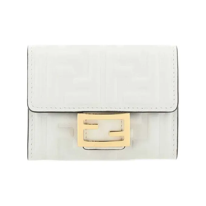 FENDI Baguette Nappa Leather Baguette Bag Wallet Card Holder Women's White-0