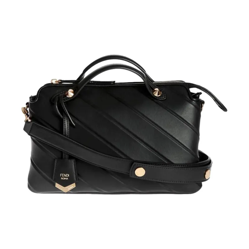 FENDI By The Way Series Twill Calfskin Boston Bag Shoulder Bag Crossbody Bag Handbag Small Size Women's Black-0