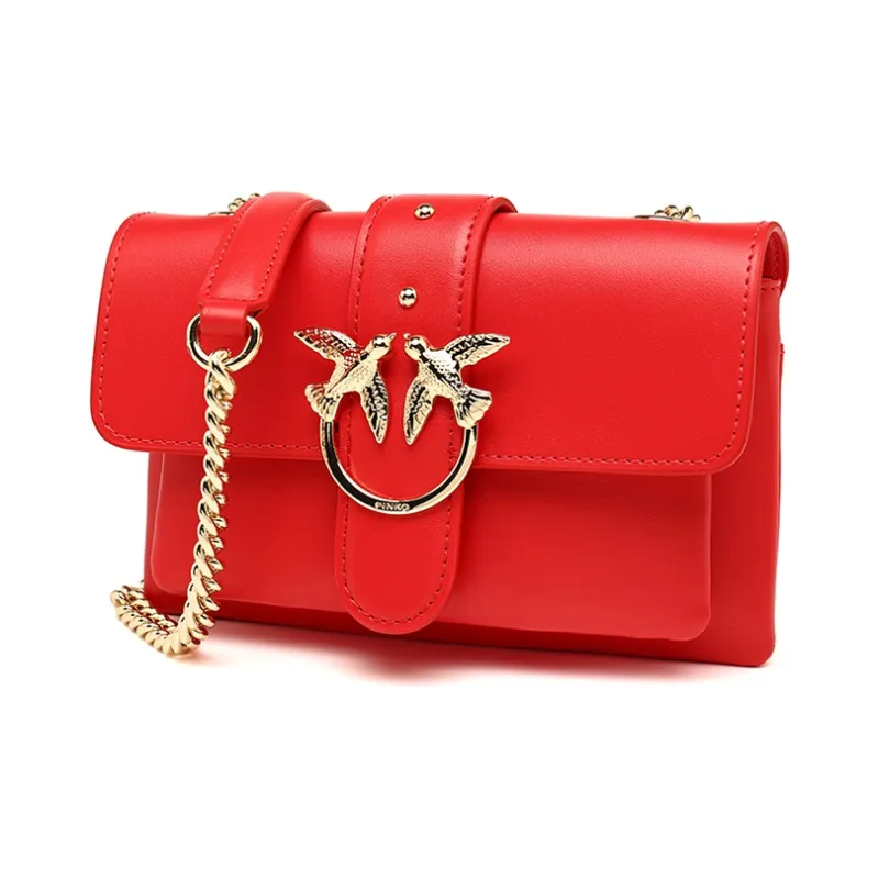 PINKO Cow Leather Swallow Bag Shoulder Bag Women's Red-2