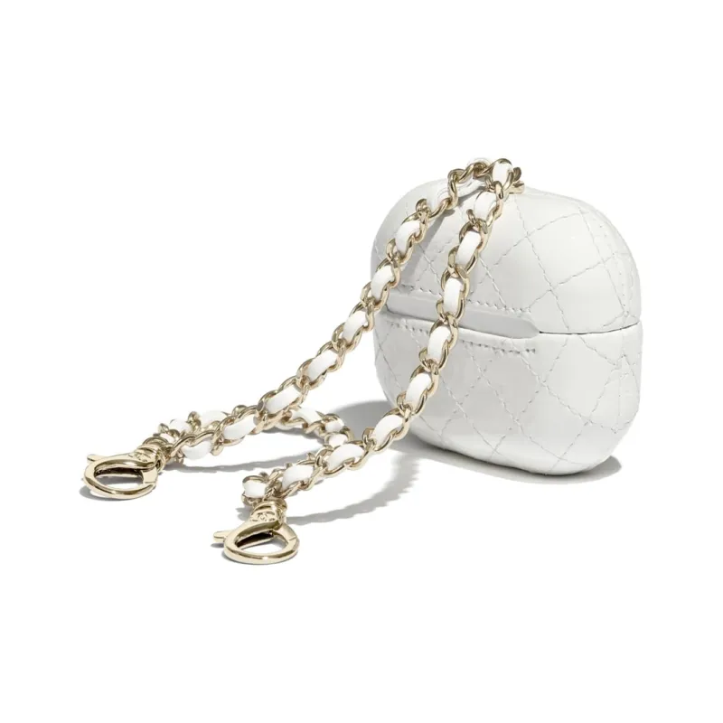 CHANEL Calfskin Clutch Earphone Case Women's White-3