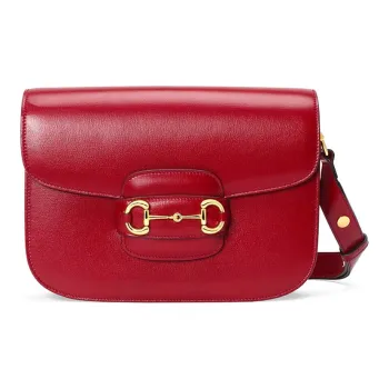 GUCCI Horsebit 1955 Leather Saddle Bag, Shoulder Bag, Crossbody Bag Trumpets Women's Red
