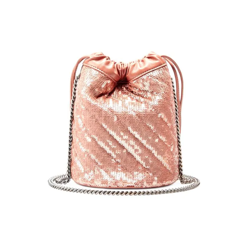 GUCCI Marmont Quilted Sequined Silk With Leather Bucket Bag, Shoulder Bag, Crossbody Bag Mini Women's Light Pink-3