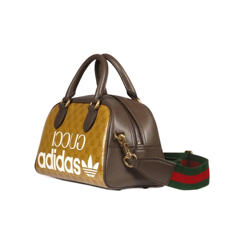GUCCI Adidas Collaboration Leather Portable One Shoulder Travel Bag Mini Men's Brown Yellow-1