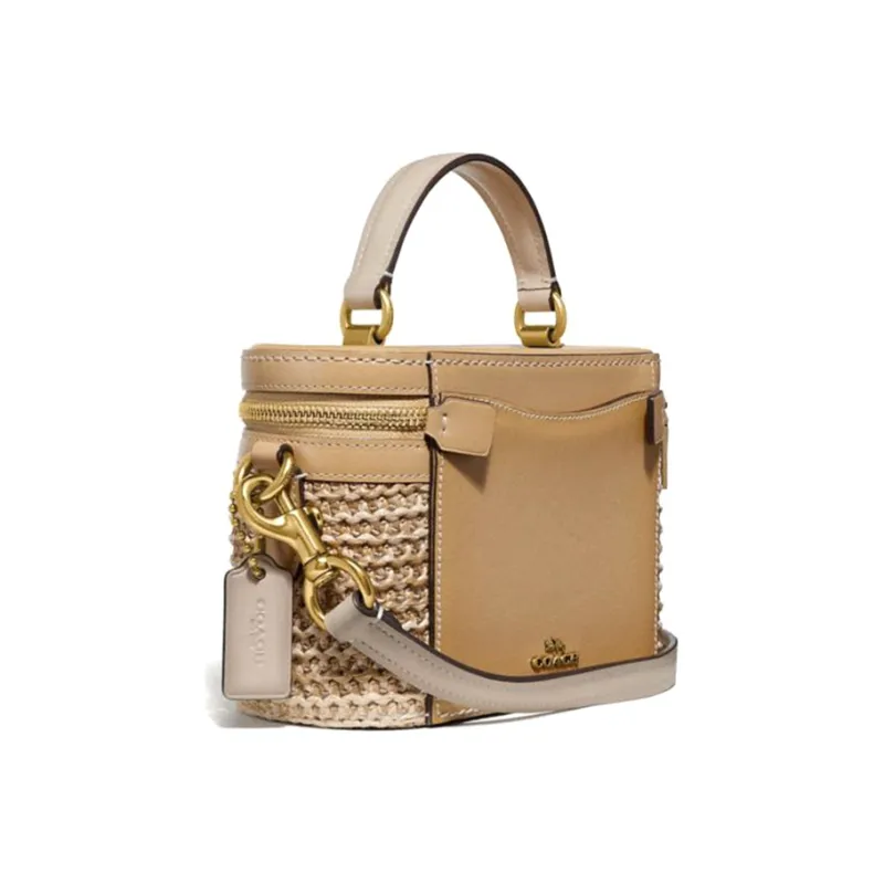 COACH Trail Cow Leather Crossbody Bag Box Bag Shoulder Bag Crossbody Bag Handbag Small Size Women's Light Brown-1