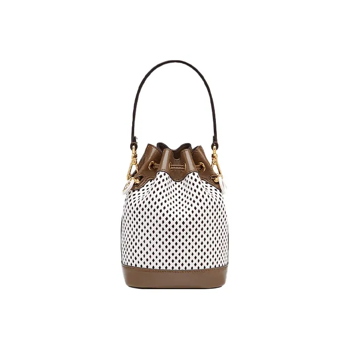 FENDI Mon Tresor Cow Leather Bucket Bag, Shoulder Bag, Crossbody Bag, Handbag Mini Women's White/Brown-2