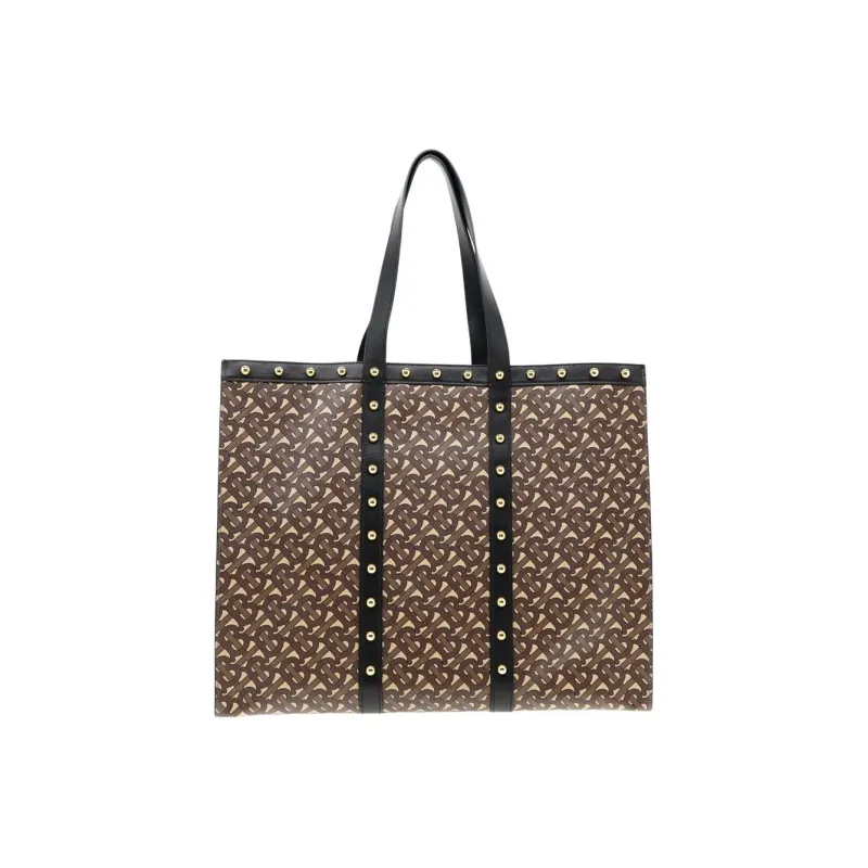 Burberry Leather Tote Shopping Bag One Shoulder Handbag Women's Black & Brown-2