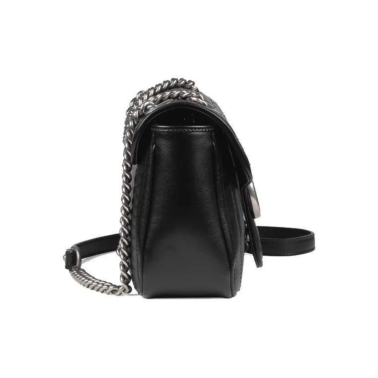 GUCCI Marmont Leather Shoulder Bag Crossbody Bag Small Size Women's Black-2