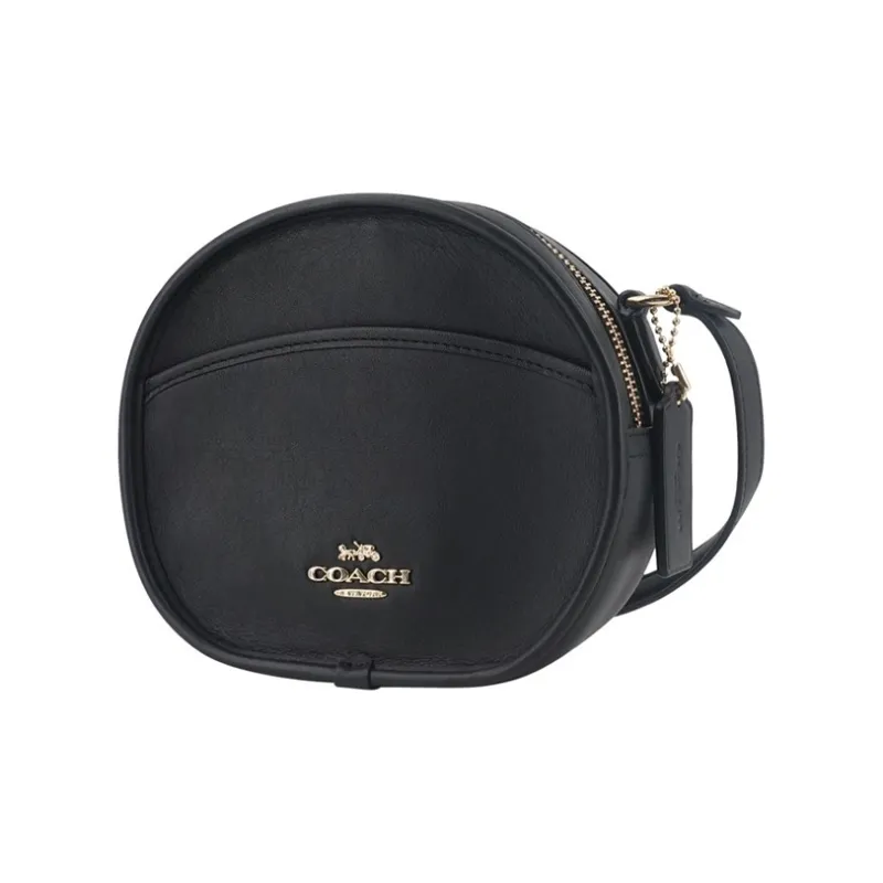COACH Canteen Leather Small Round Bag, Round Bag, Cell Phone Pouch, Shoulder Bag, Crossbody Bag Women's Black-1