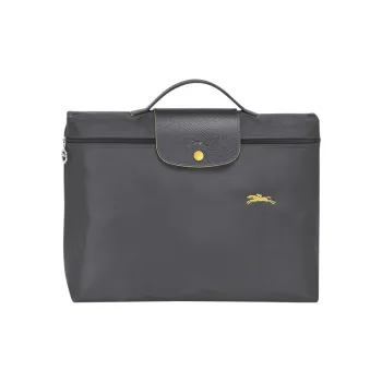 LONGCHAMP Le Pliage Club Large Cow Leather Trim Handbags Briefcases Small Size Unisex Metal Gray