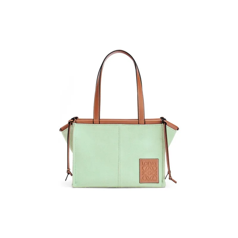 LOEWE Cushion Tote Canvas With Calfskin Tote Bag Shopping Bag Shoulder Bag Handbag Women's Light Green-0