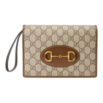 GUCCI Canvas With Leather Wristband Wallet Clutch Women's Ebony/Brown