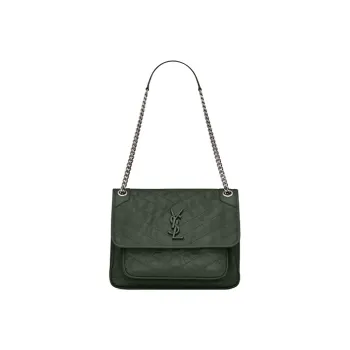 SAINT LAURENT Niki Cow Leather Hobo Bag Crossbody Bag Shoulder Bag Women's Dark Green