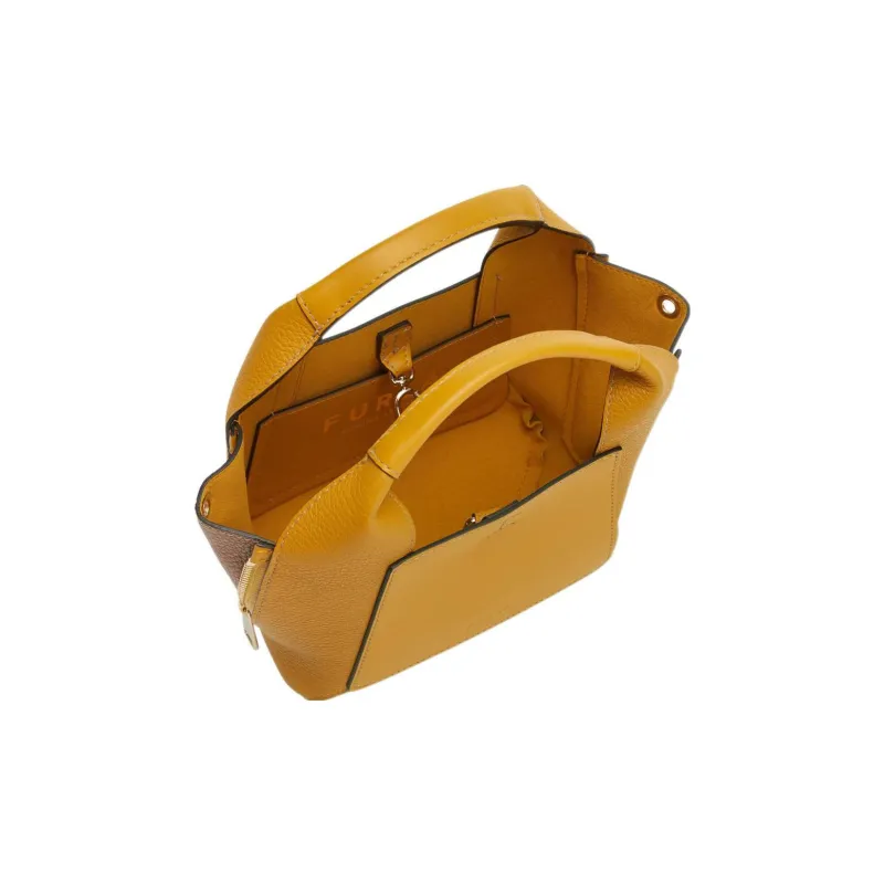 Furla Gilda Soft Calfskin Patchwork Grain Leather Tote Bag Shoulder Bag Mini Women's Yellow Brown-3