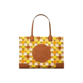 TORY BURCH Ella Leather Shopping Bag Handbag Women's Brown Yellow Multicolor