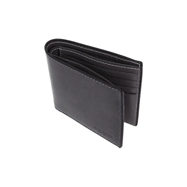 COACH Billfold Wallet Double-Layer Cow Leather Material Card Holder Gift Box Set Wallet Unisex Gray-1