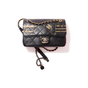 CHANEL 22c Early Spring Sheepskin Shoulder Bag Women's Black