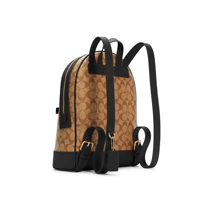 COACH Canvas Leather Backpack Large Size Women's Khaki Black Multicolor-1