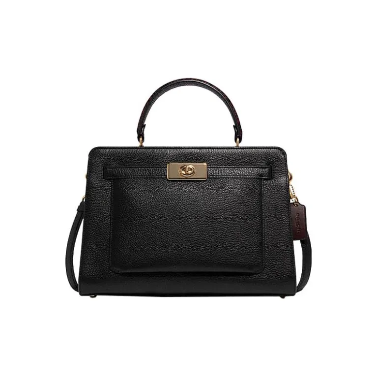 COACH LaneCarryall Leather One Shoulder Handbag, Crossbody Bag Tubas Women's Black-0