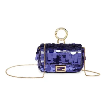 FENDI Baguette Leather Coin Purse Baguette Bag Shoulder Bag Crossbody Bag Extra Mini Women's Purple