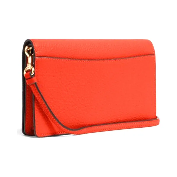 COACH Leather Small Square Bag Clutch Crossbody Bag Shoulder Bag Women's Orange Red-1