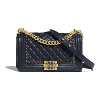 CHANEL Leboy Calfskin Flap Bag, Shoulder Bag, Crossbody Bag Women's Marine Blue