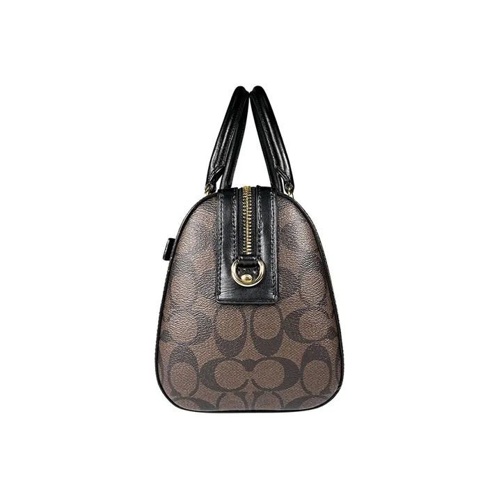 COACH Rowan Coated Canvas With Smooth Leather Boston Bag, Handbag, Shoulder Bag, Crossbody Bag Tubas Women's Dark Brown-4